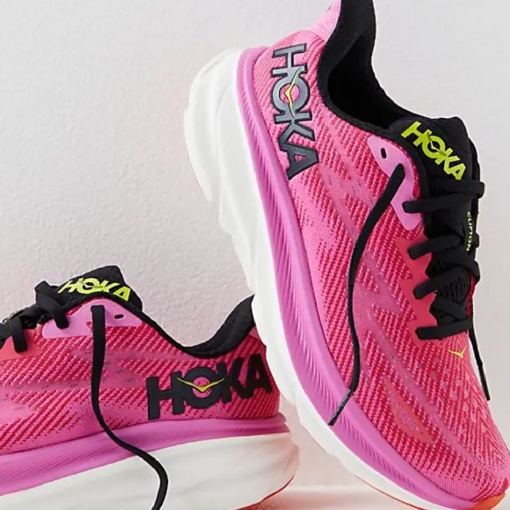 Hoka Women's Pink Black Neon Running Sneakers